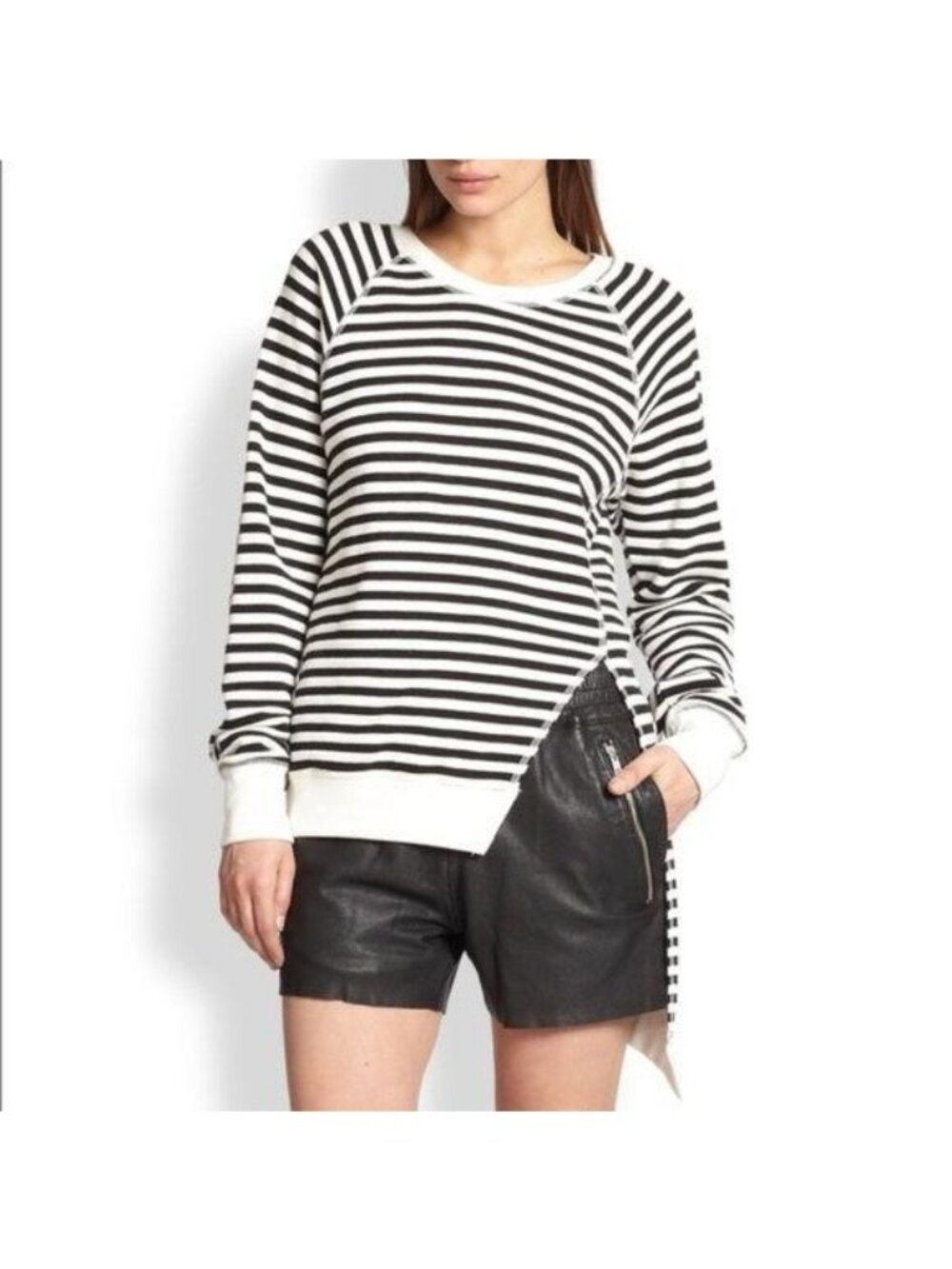 OAK NYC Striped Asymmetrical Split Sweater Slit He